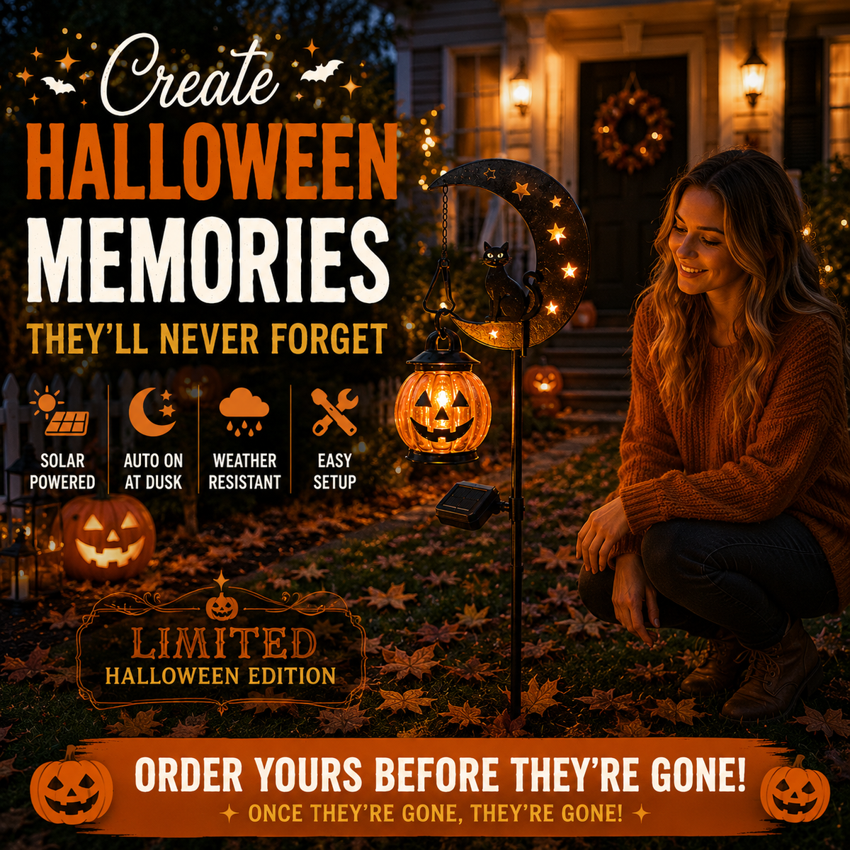 Halloween Pumpkin & Moon Garden Stake Light